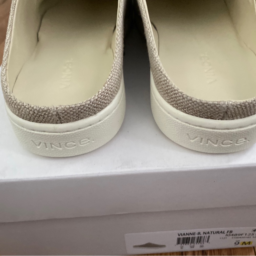 Vince Vianne Mule Slip On Shoe Sneaker in Natural Canvas Leather Insole Comfort - Picture 5 of 7